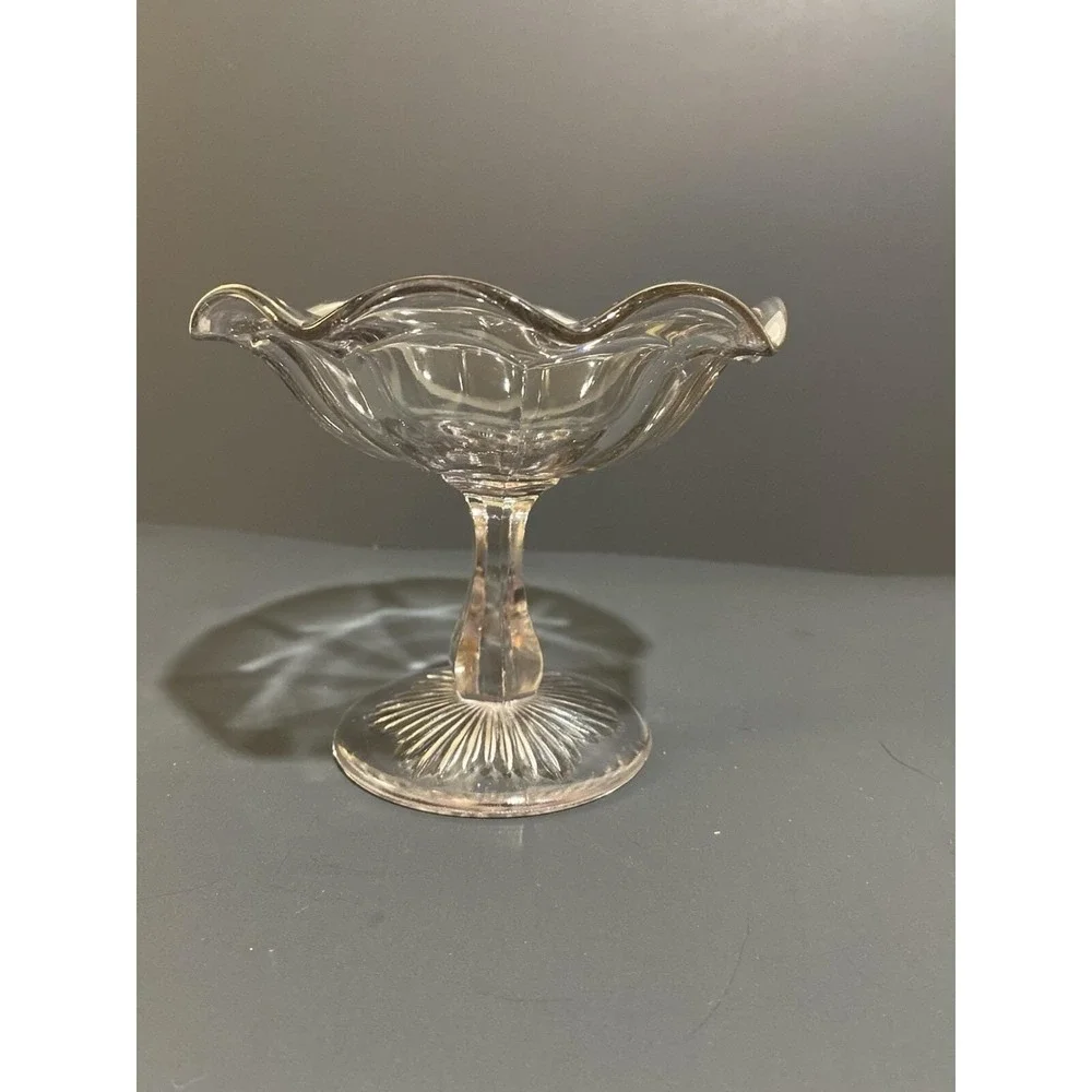 Vintage smoke grey glass pedestal dish flutes‎ ruffled centerpiece candy dish